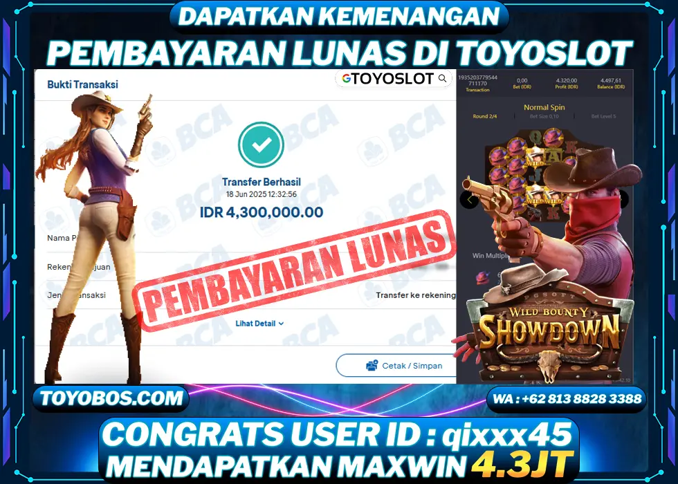 BUKTI KEMENANGAN Wild bounty showdown Rp4,300,000- LUNAS